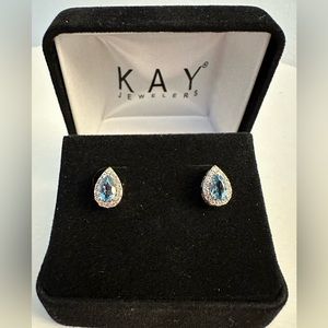 Blue Topaz & White Lab-Created Sapphire Earrings Sterling Silver